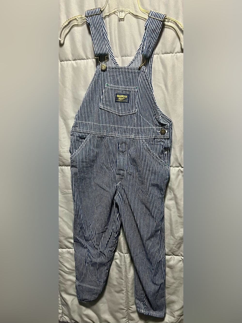 Vintage 90s OshKosh B’Gosh Hickory Stripe Overalls Size 7 Railroad Stripe